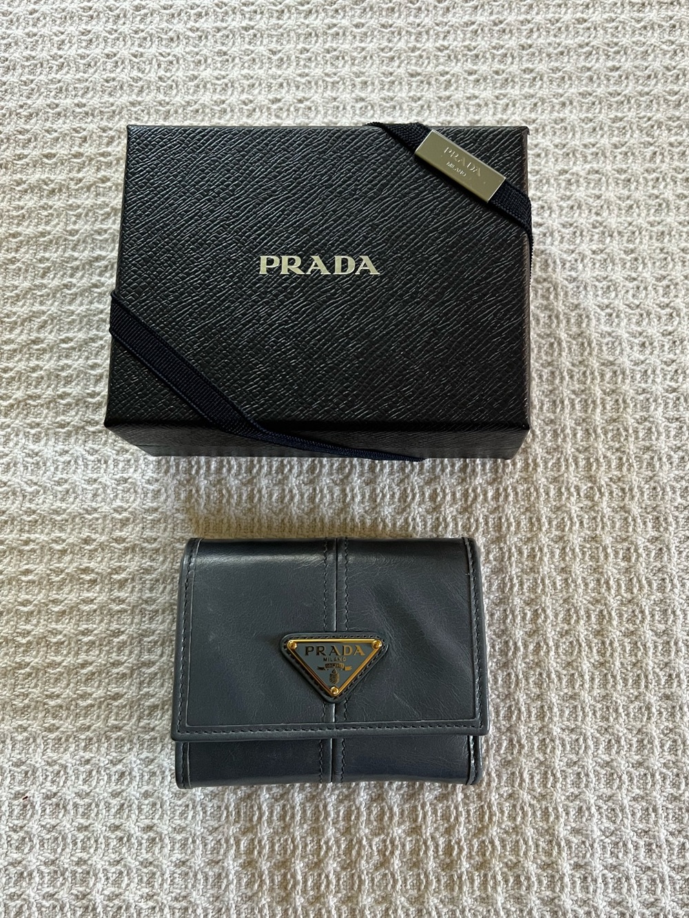 Prada Small Calfskin Leather Wallet Aviation Blue